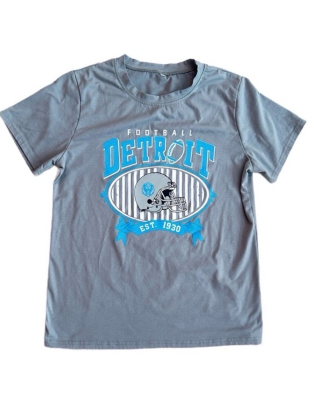 #52 DETROIT ~ Gray Monogram Football Short Sleeve T-Shirt size M